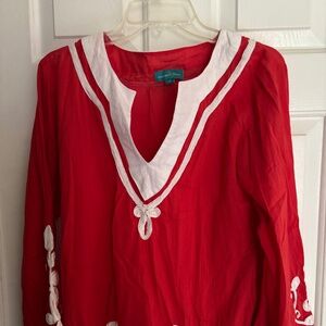 Southern Frock Orange & White Long Sleeve VNeck Tunic Size Small